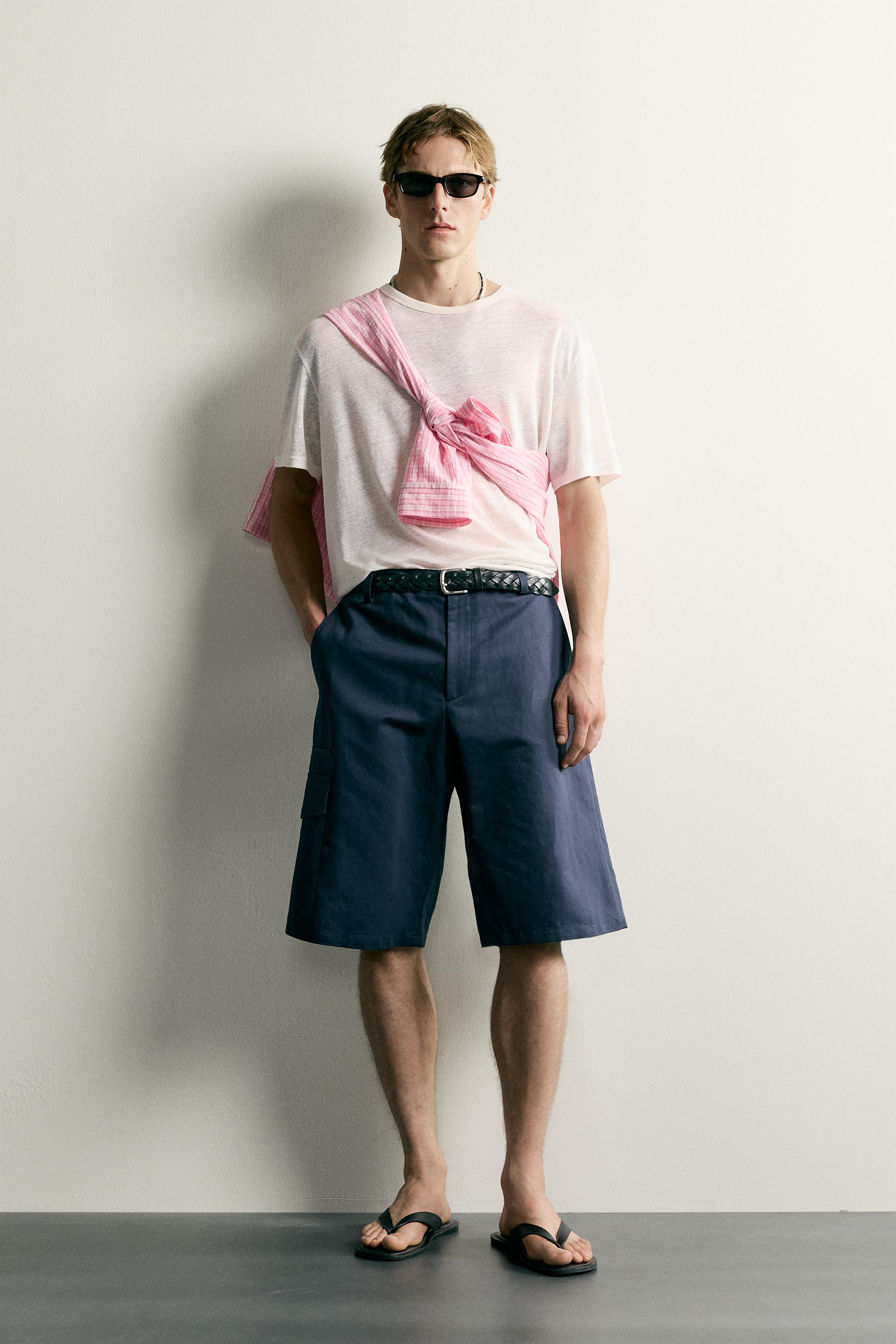 COTTON-LINEN RELAXED FIT CARGO SHORTS