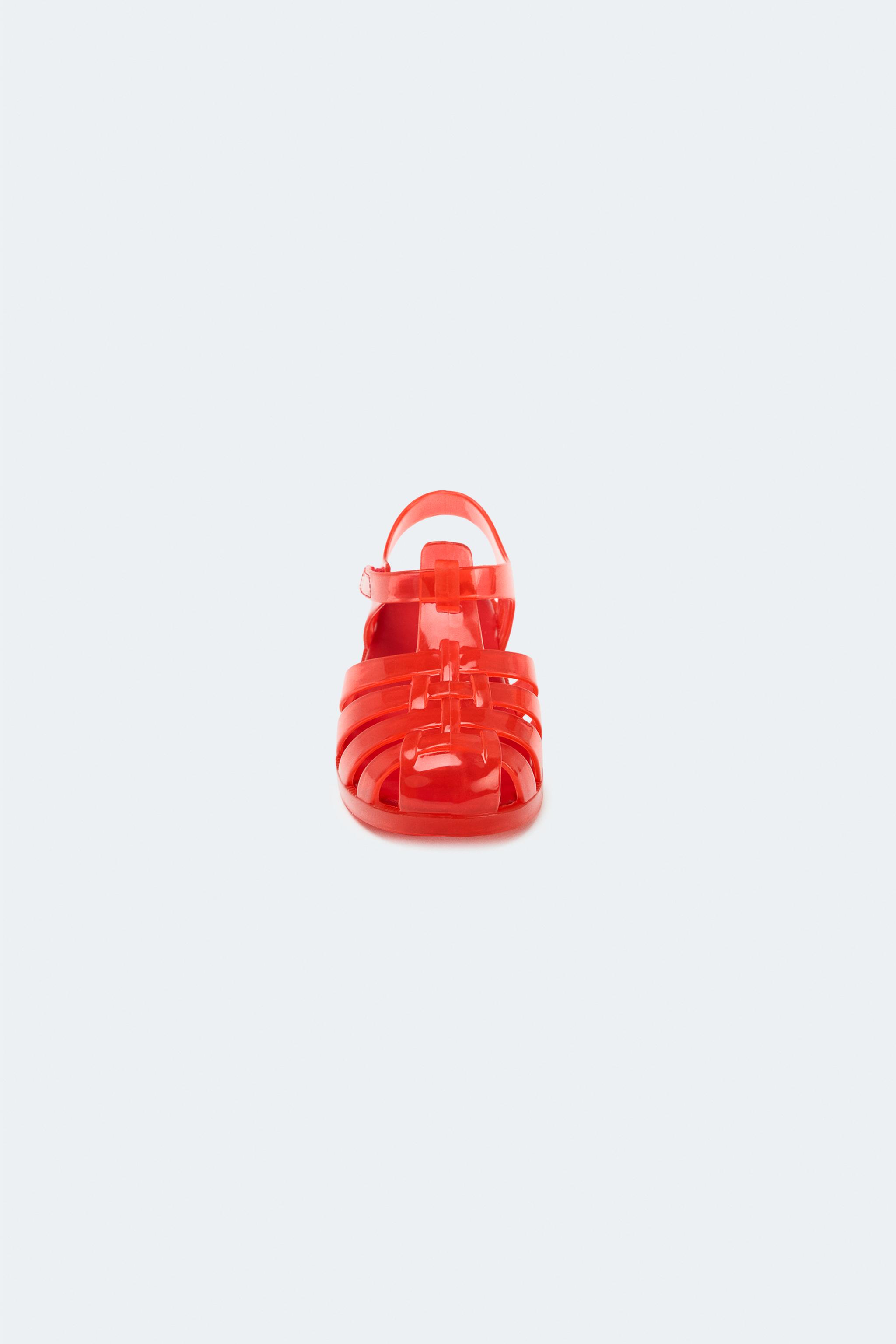 RUBBERISED CAGE SANDALS — Red