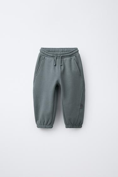 Zara FLEECE JOGGER PANTS WITH LABEL - Blue / Gray - Image 0
