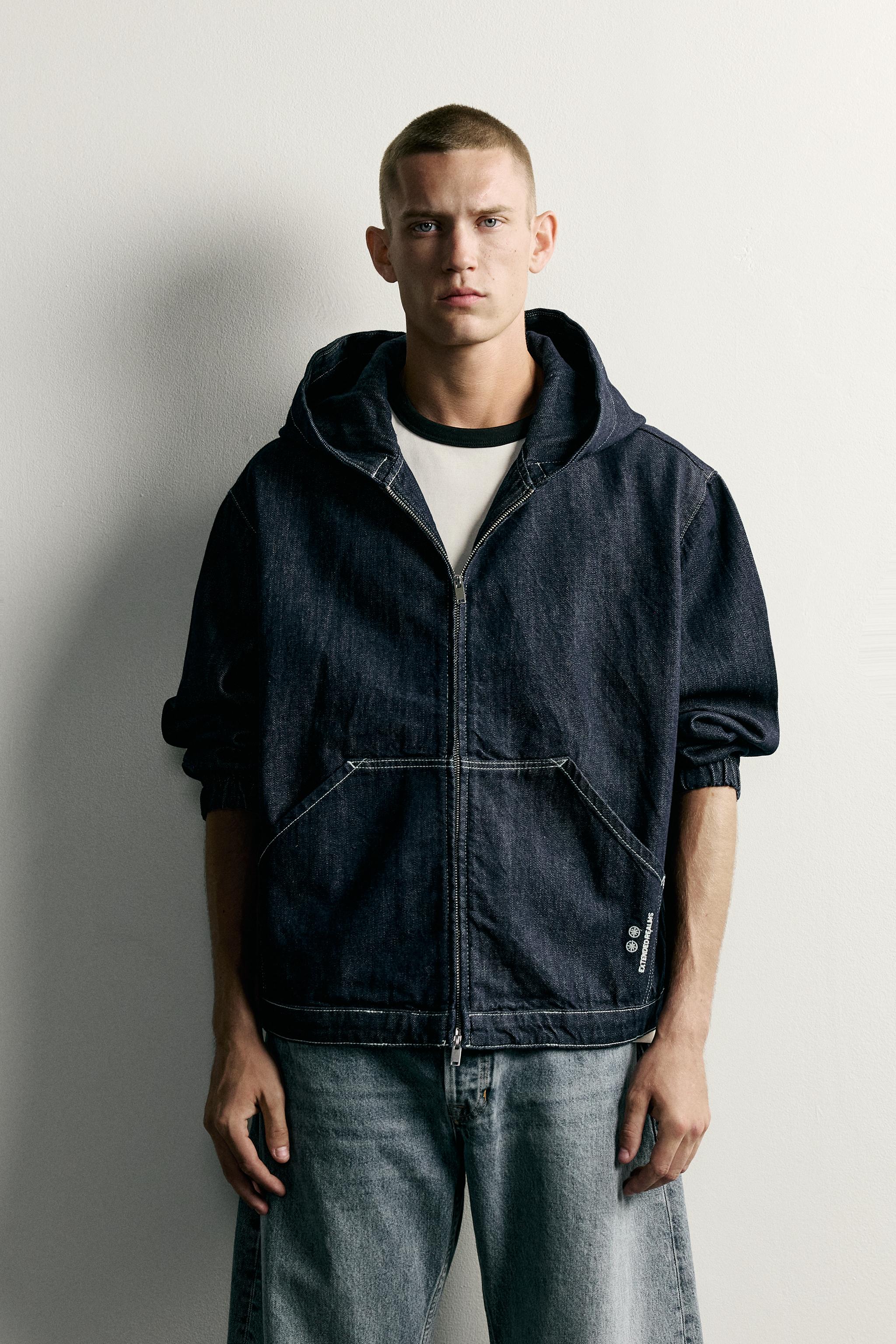 RELAXED FIT HOODED DENIM JACKET — Indigo (alternate view)