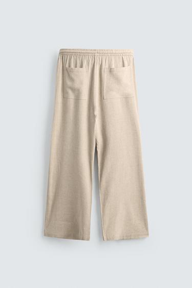 RELAXED FIT VISCOSE - LINEN TROUSERS - Light beige by Zara - Image 7