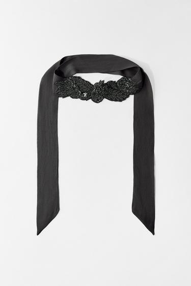 GEORGETTE-BANDANA MIT SCHMUCKPERLEN-STICKEREI - Grau von Zara