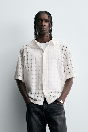 CHEMISE JACQUARD DÉTRICOTÉE - Blanc cassé de Zara