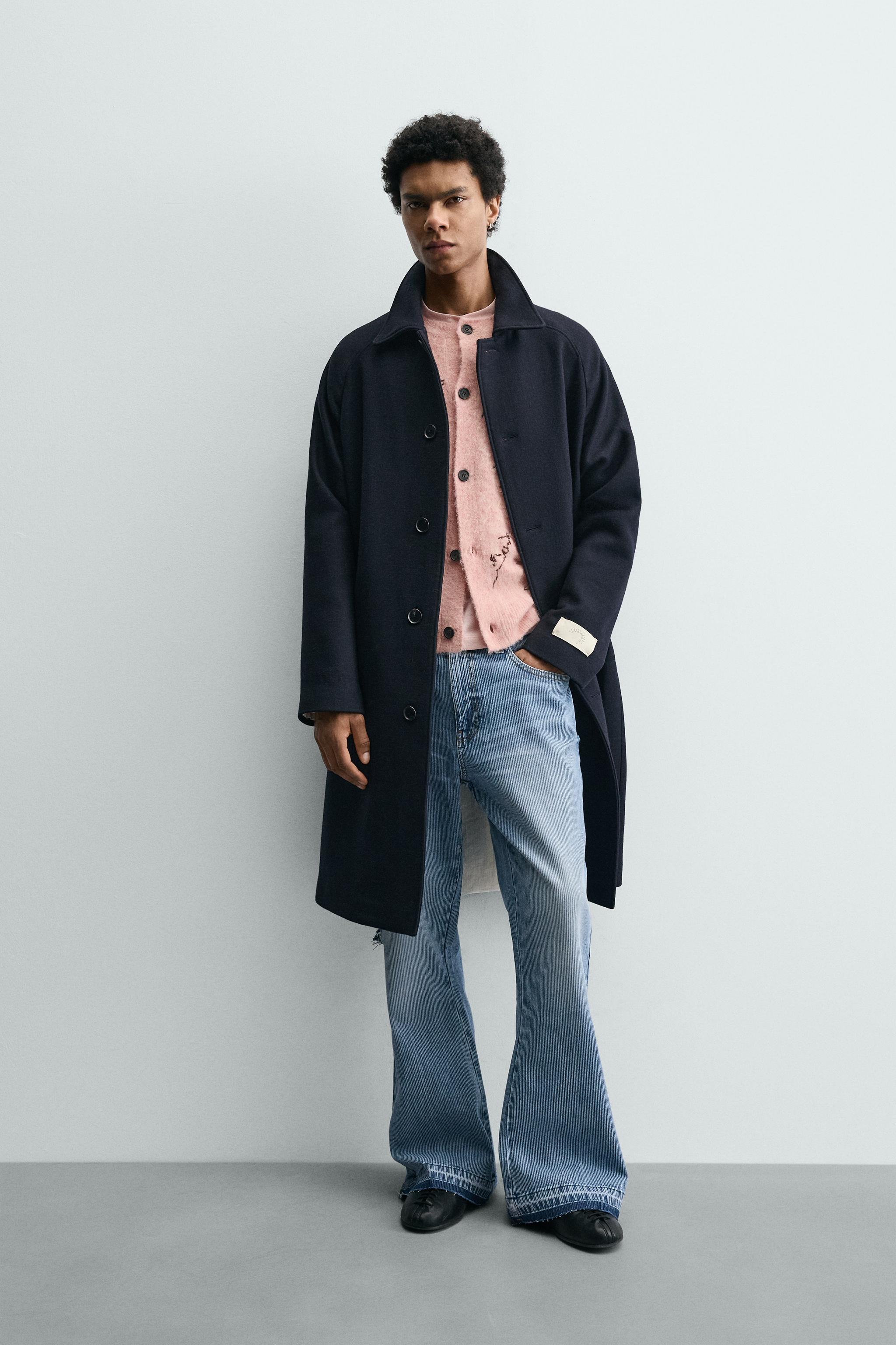 SAMUEL DE SABOIA X ZARA TEXTURED WOOL BLEND COAT - Navy blue