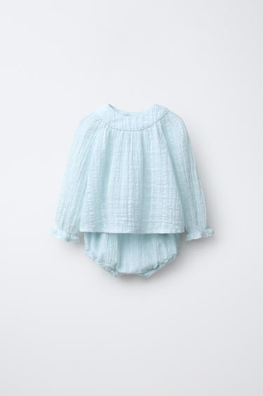 KOMPLET BLUZA IN SPODNJE HLAČKE S TEKSTURO - Pastelno modra od Zare
