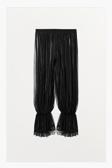 SAROUEL TROUSERS WITH PLEATS AND LACE - Black by Zara