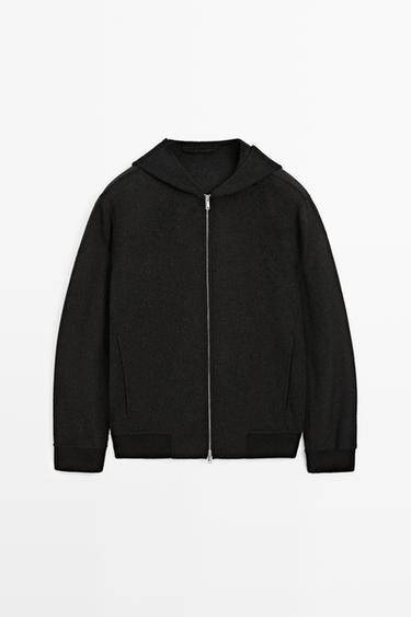 Chaqueta tejido doble capucha mezcla lana - Gris Antracita de Zara