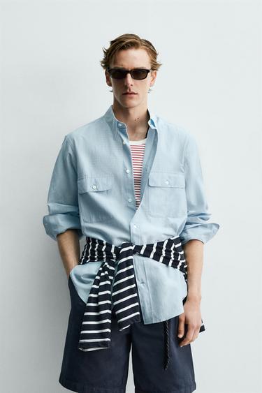 FLUID REGULAR FIT SHIRT WITH POCKETS AARON LEVINE X ZARA - Light sky blue by Zara