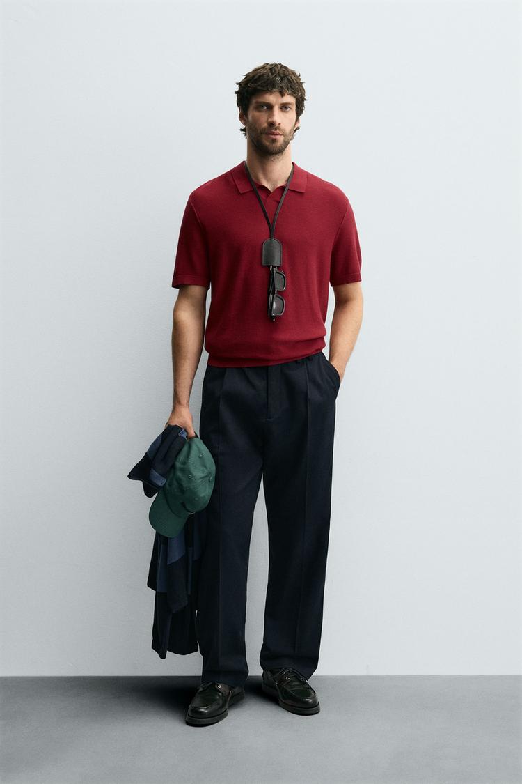 TEXTURED KNIT POLO SHIRT Bright red ZARA India