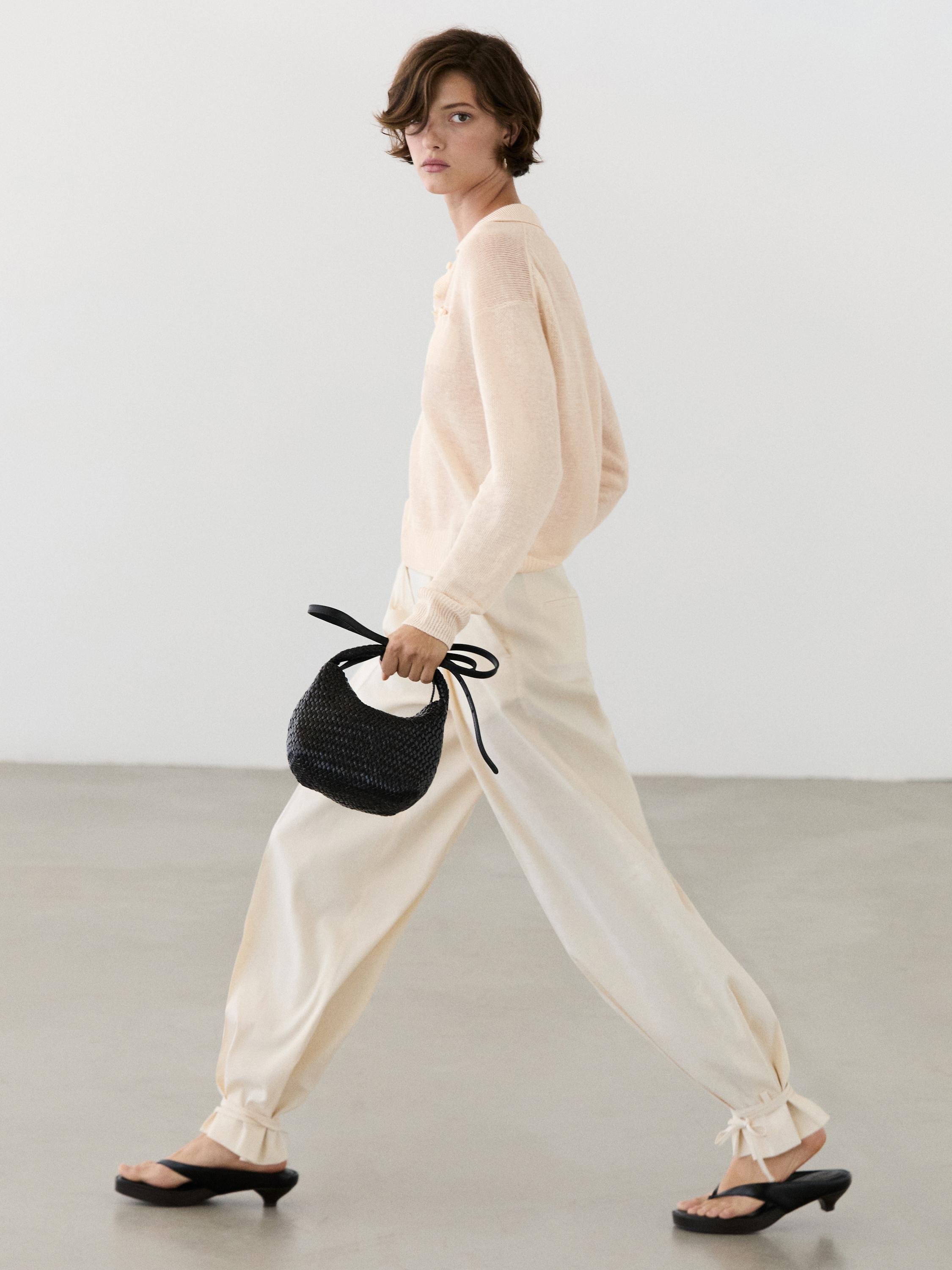 Fine linen polo collar sweater