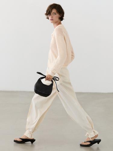 Zara Fine linen polo collar sweater - Ecru