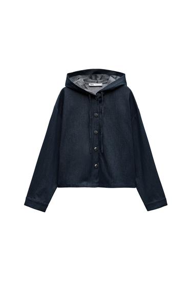 DENIM-LOOK HOODED SHIRT