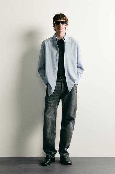 CAMISA REGULAR FIT CUADROS - Blanco / Celeste de Zara - Imagen 0