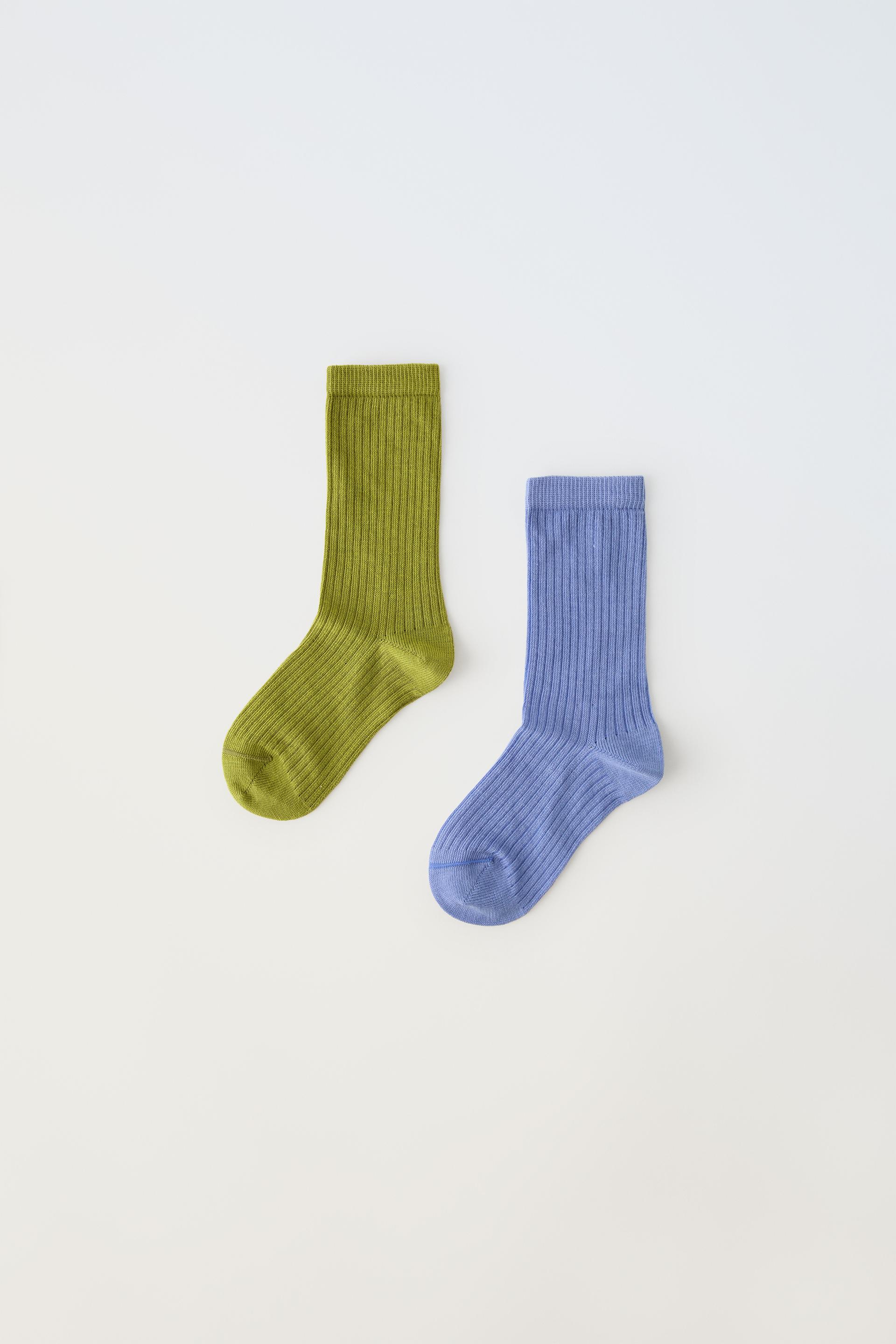 TWO-PACK OF RIBBED SOCKS - Green / Blue