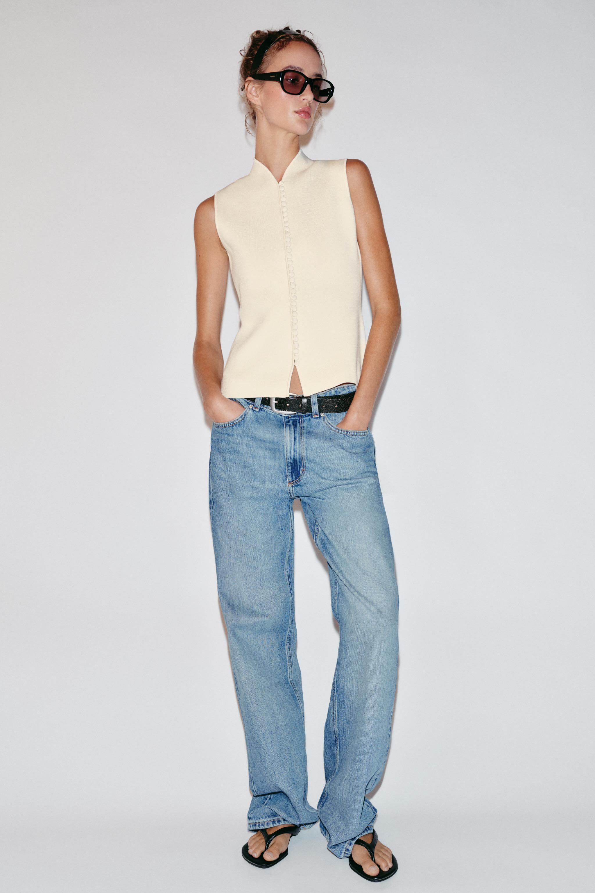 KNIT VEST TOP WITH COVERED BUTTONS