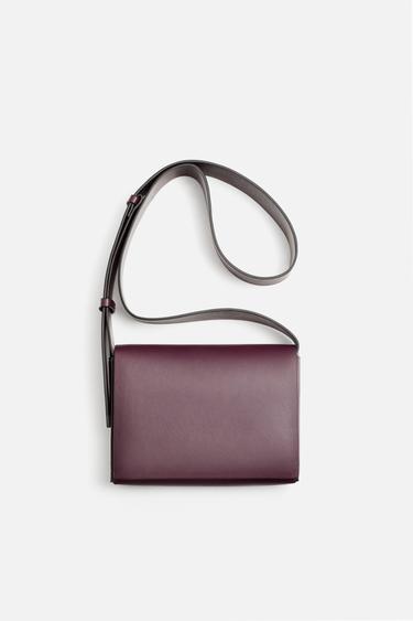 BOLSA A TIRACOLO COM ABA - Vermelho-bordô da Zara
