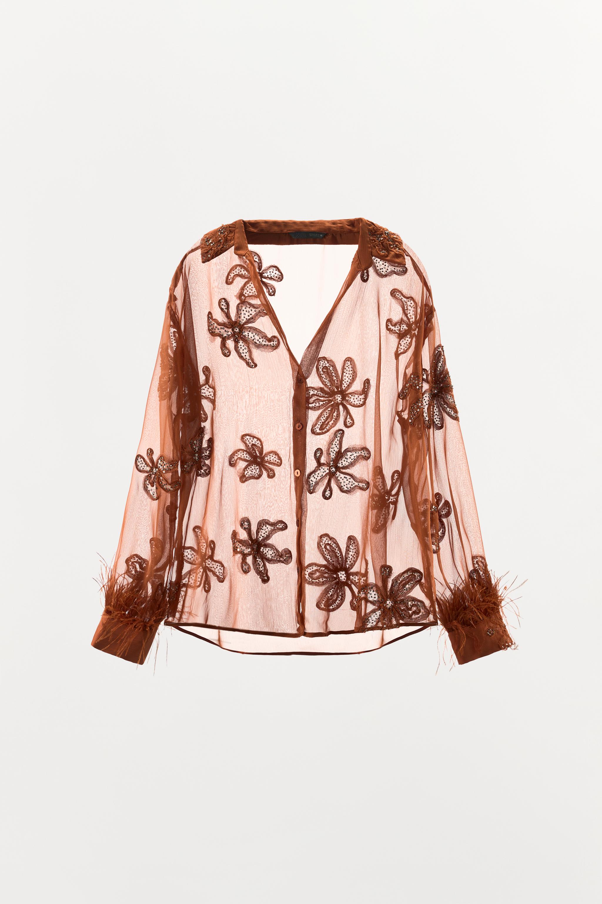 SEMI-SHEER SEQUIN FEATHER SHIRT