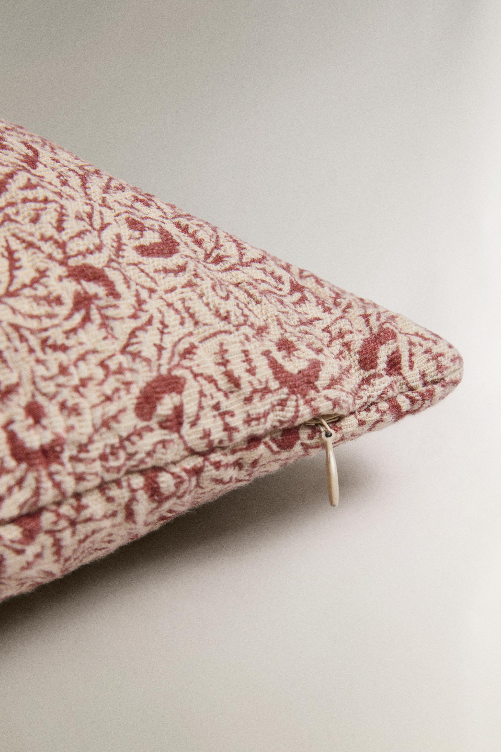 BRANCH PRINT LINEN AND COTTON THROW PILLOW COVER