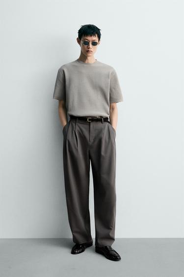 Zara 飄逸打褶長褲 - 灰色