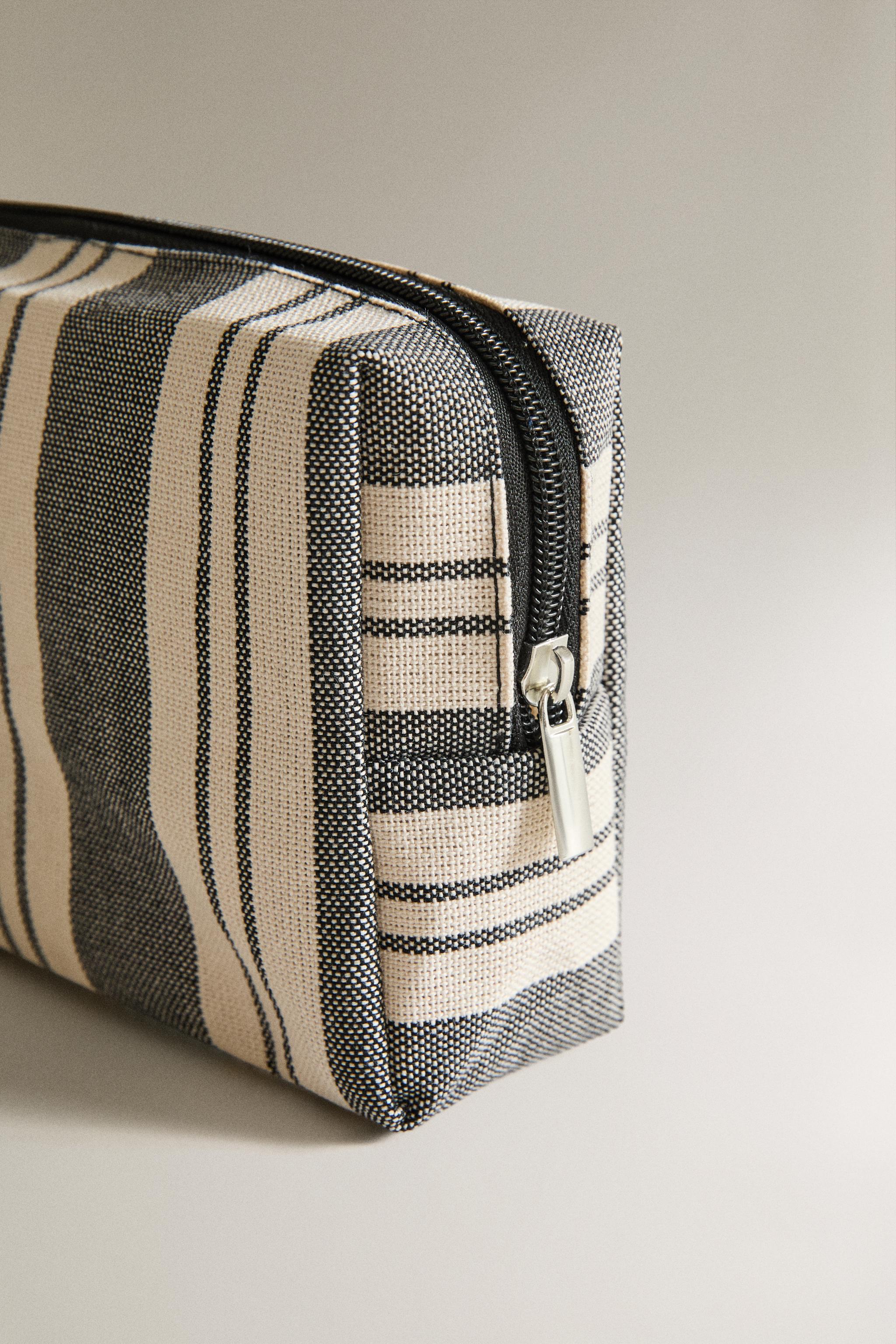 STRIPED WATERPROOF COTTON MAKEUP BAG