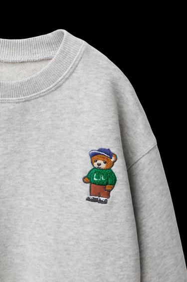 SUDADERA OSO BORDADO - Gris vigoré de Zara