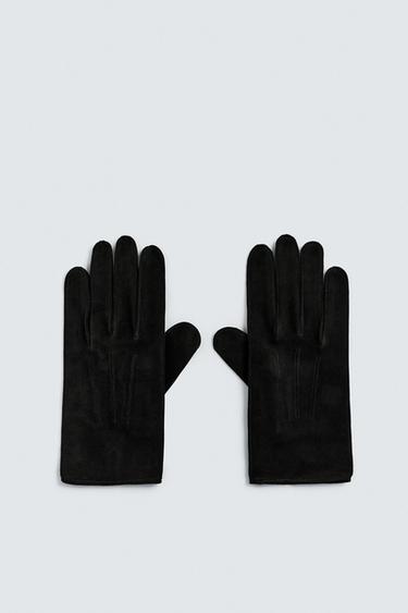 LEATHER SUEDE GLOVES - Black by Zara