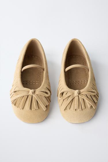 LEATHER FRINGE BALLET FLATS - Sand Brown by Zara - Image 3