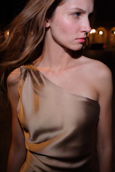 ASYMMETRIC SATIN MAXI DRESS - Mid-camel by Zara - Image 1