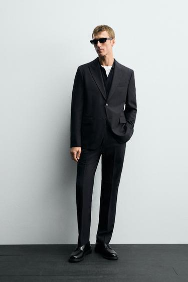 HERRINGBONE SUIT BLAZER - Navy blue by Zara