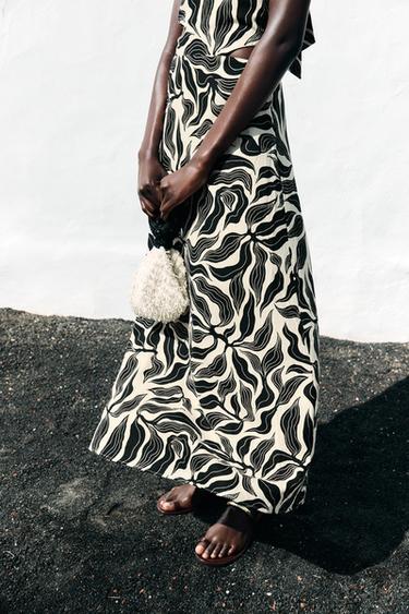 HALTER MIDI DRESS WITH LINEN BLEND - Black / Ecru by Zara - Image 4