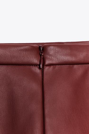 Zara FAUX LEATHER MIDI SKIRT ZW COLLECTION - Maroon