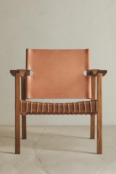 OAK WOOD LEATHER CHAIR X OTZI - Light beige by Zara