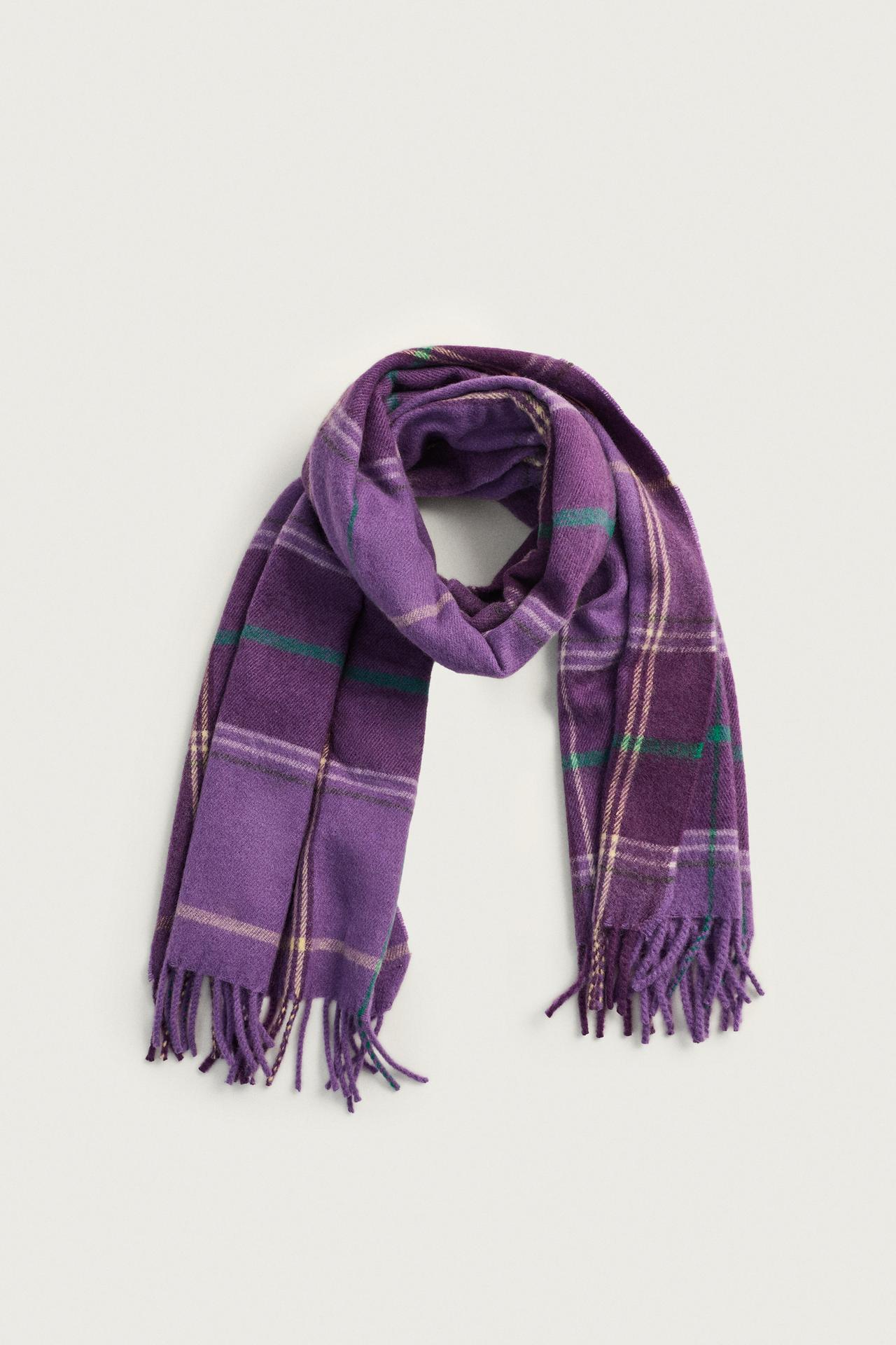 WOOL BLEND CHECKED SCARF — Orange