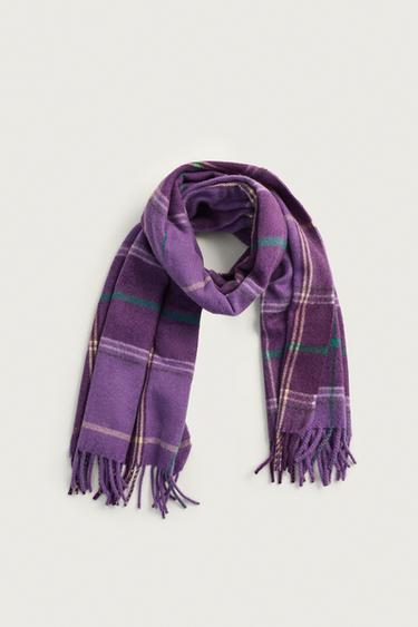 WOOL BLEND CHECKED SCARF — Orange 1