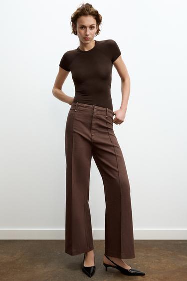 ZW COLLECTION WIDE-LEG HIGH-WAIST JEANS - Light brown by Zara