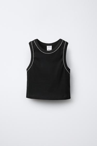 CAMISETA RIB BRILLOS - Negro de Zara