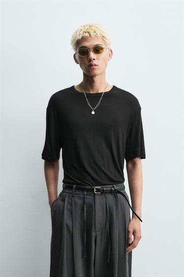 Zara RELAXED FIT 100% BAMBOO T-SHIRT - Black