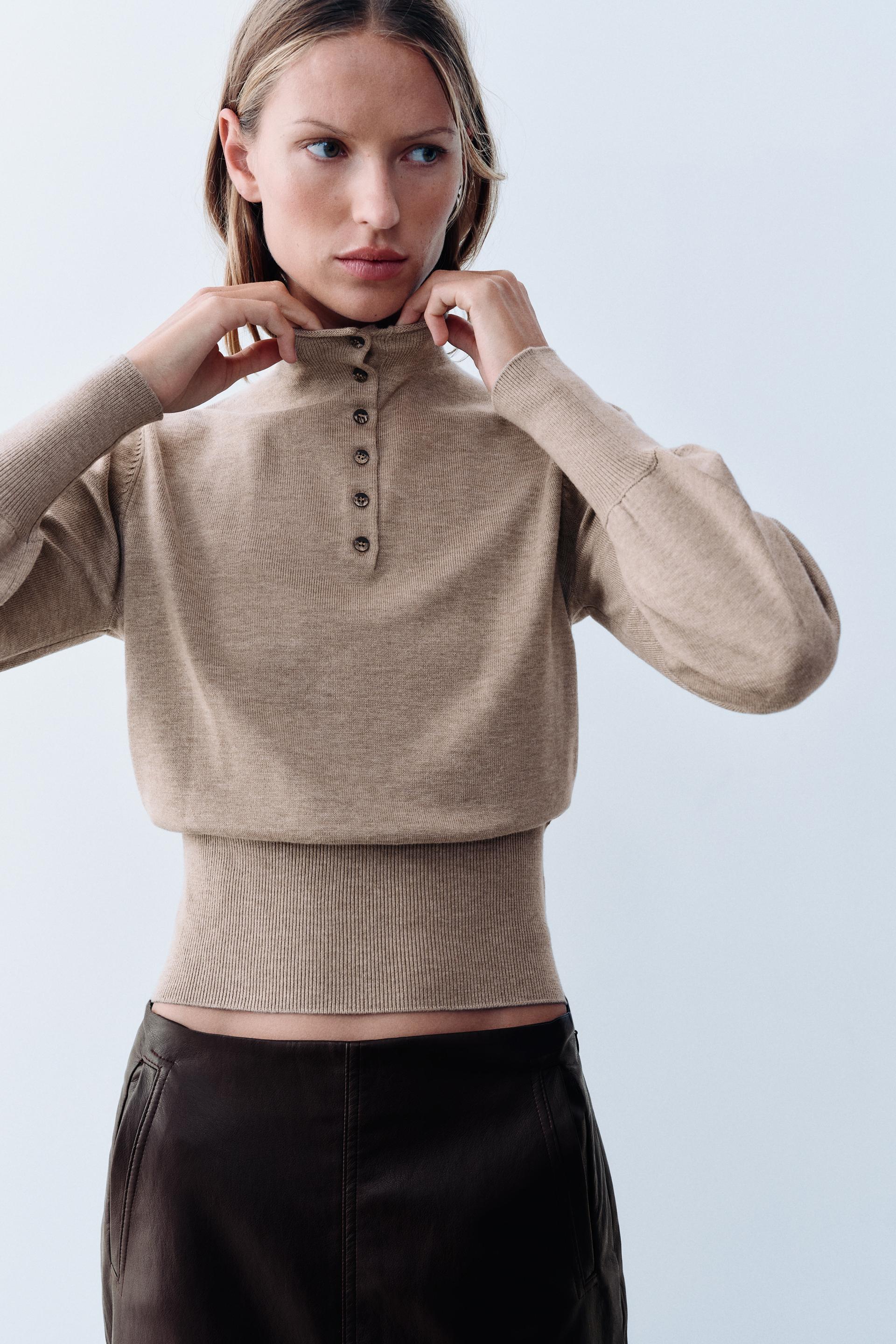 HIGH-NECK BUTTON KNIT SWEATER thumbnail 3