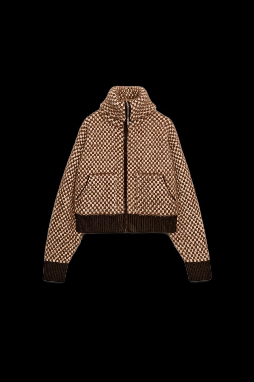 FAUX FUR COMBINATION KNIT BOMBER JACKET
