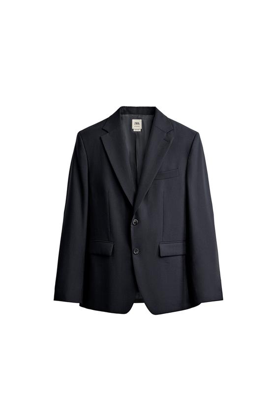 VESTE DE COSTUME À CARREAUX 100 % LAINE - Bleu marine foncé de Zara