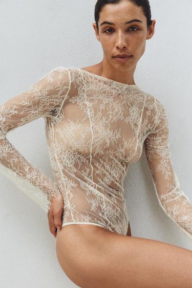 LACE BODYSUIT - Ecru by Zara