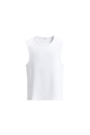 Zara RIBBED TANK TOP - White