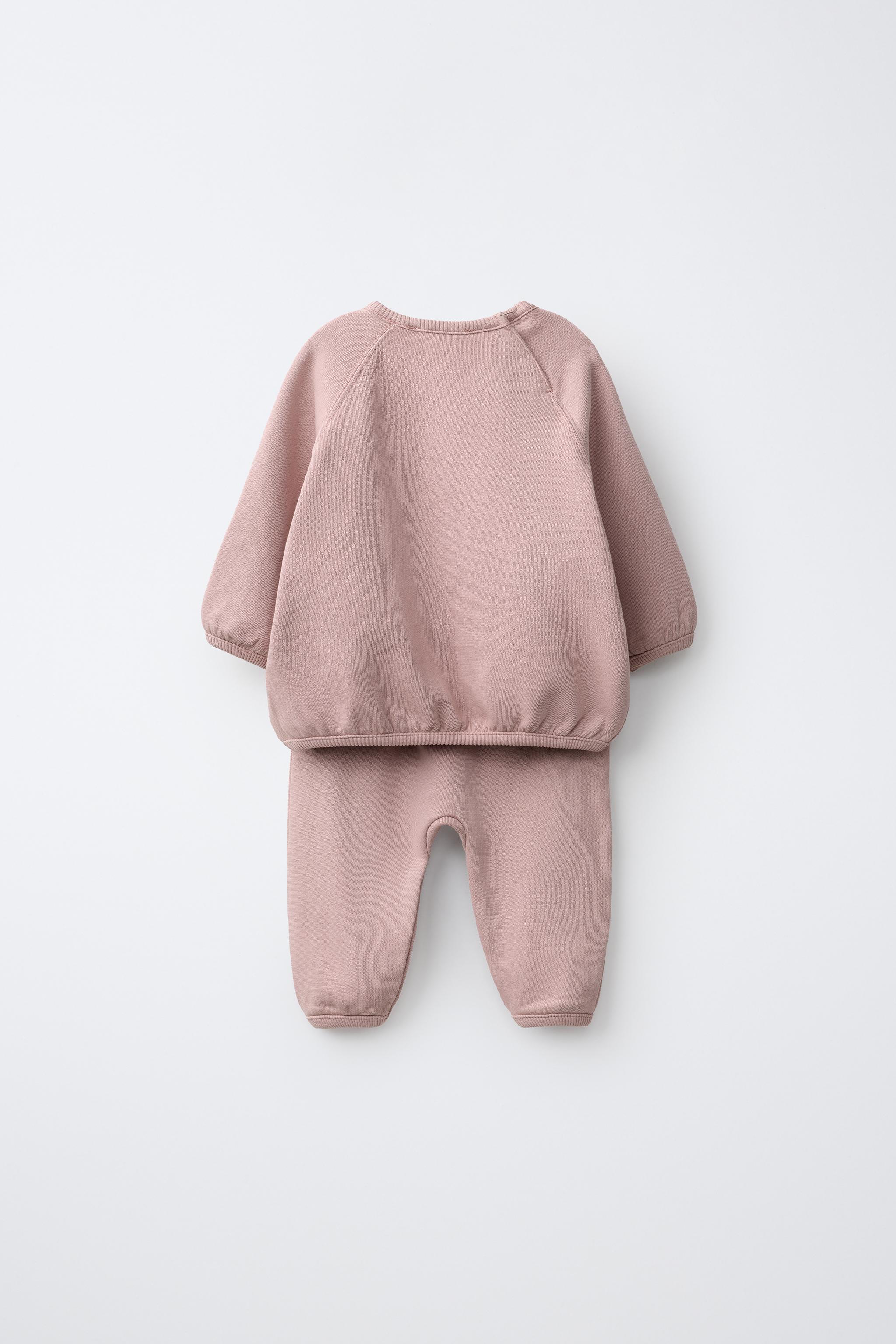 SOLID BALLOON PANTS AND SWEATSHIRT SET — Pink