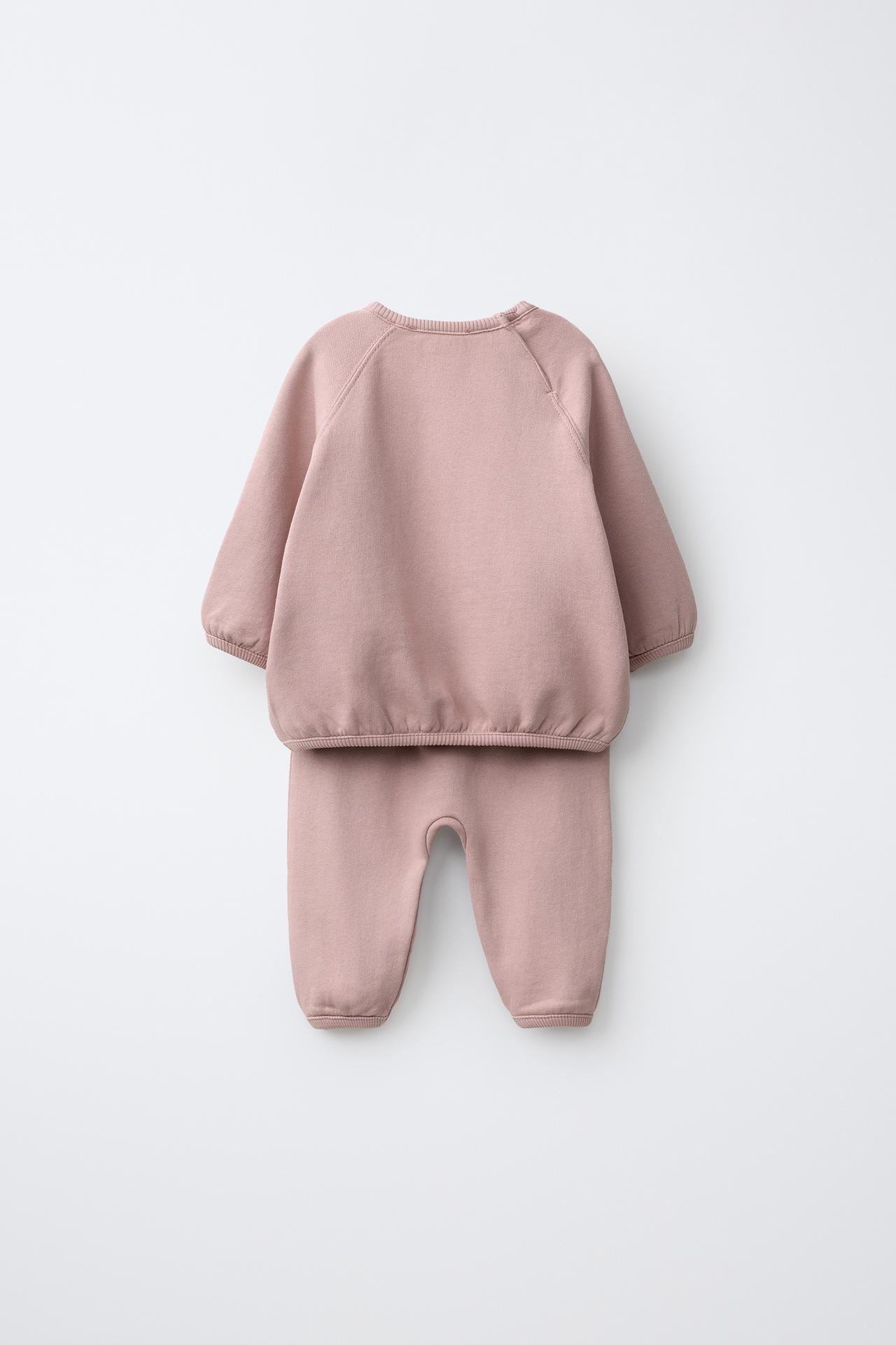 PLAIN SWEATSHIRT AND BALLOON PANTS SET — Pink