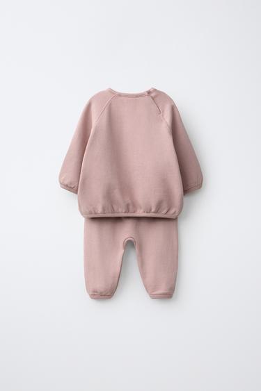 PLAIN SWEATSHIRT AND BALLOON PANTS SET — Pink 2