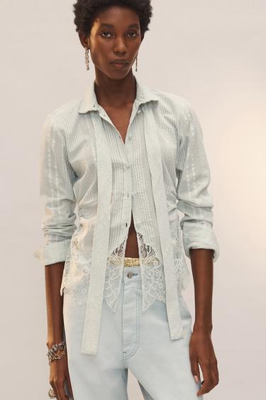 LIMITED EDITION LACE SHIRT WITH TIES - Sea green by Zara - Image 2