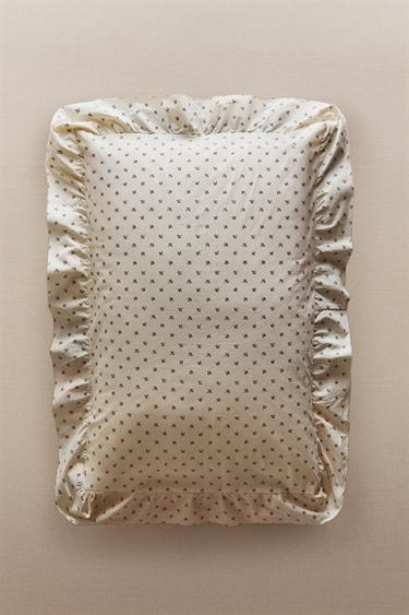 Zara KIDS' FLORAL PRINT RUFFLED PILLOWCASE - Ecru