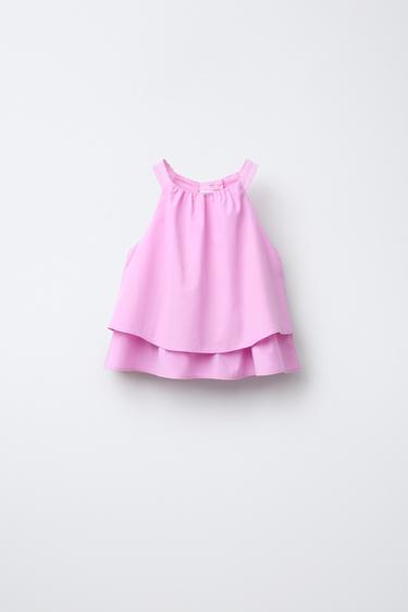 POPLIN TOP WITH DOUBLE RUFFLE AND LACE - Pink by Zara - Image 0