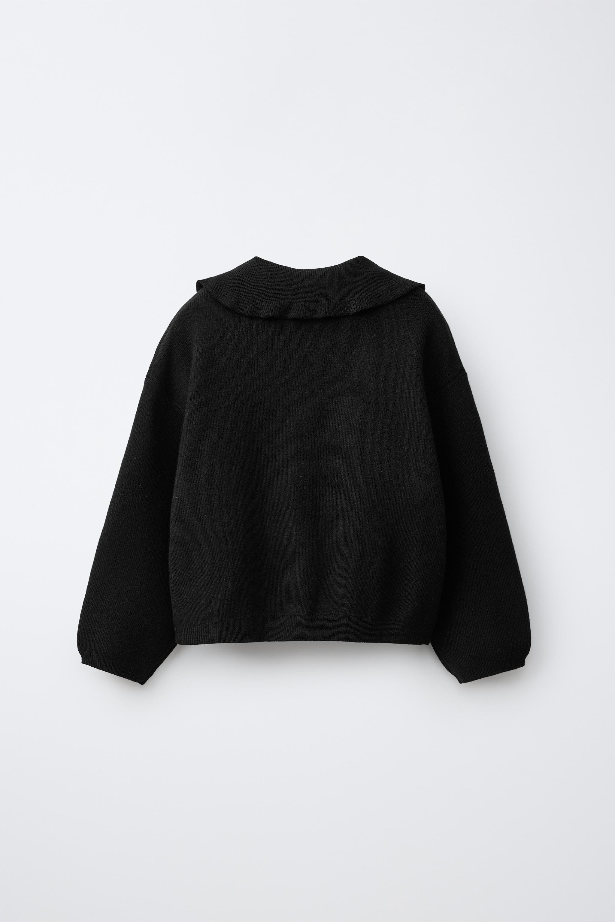 RUFFLED PETER PAN COLLAR CARDIGAN — Black