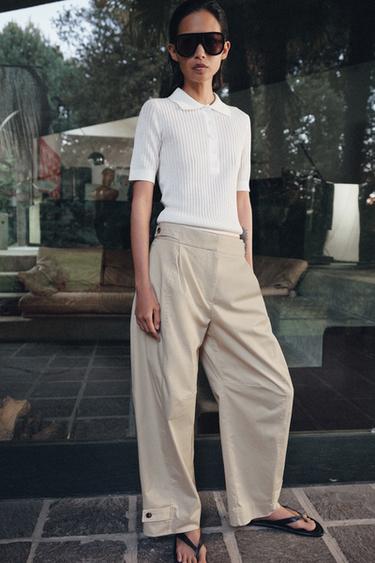 CHINO TROUSERS WITH BELT LOOPS ZW COLLECTION - Stone by Zara